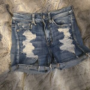 American Eagle Outfitters Blue Distressed Jean Shorts